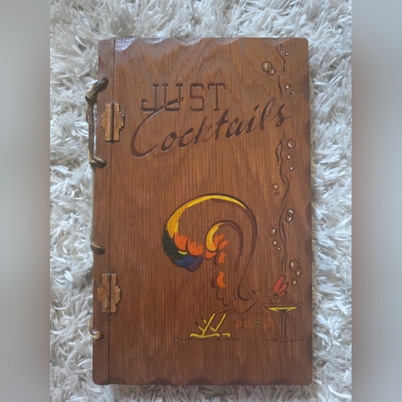 three Mountaineers Other - Vintage 1939 Just Cocktails Wood Covered Recipe Book & Art